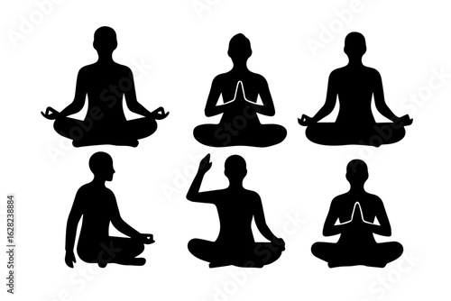 set of different yoga posses silhouette