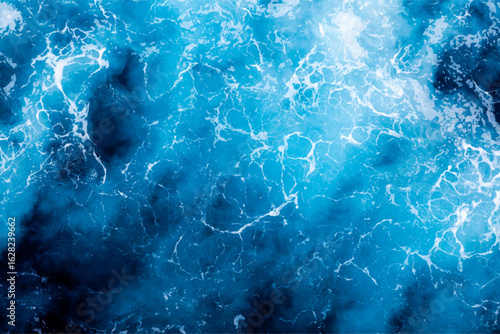 Ocean water surface background. Aerial view of amazing foamy water. Can be used in covers, packaging, posters, textures, brochures, art and design projects. Stylish vector illustration.