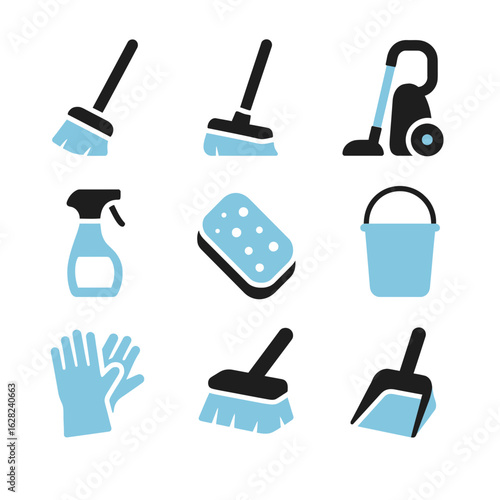 Cleaning Tools and Equipment Icon Set
