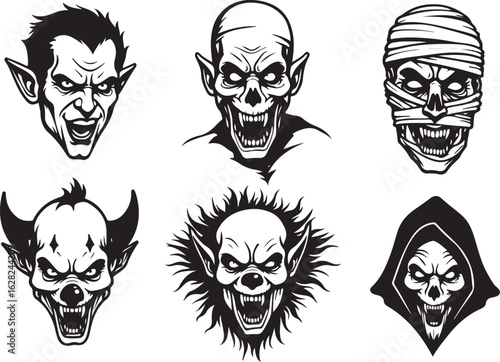 Spooky Halloween monster collection for edgy graphic design projects