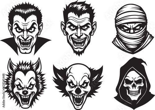 Creepy Halloween monsters, vector design for spooky season projects