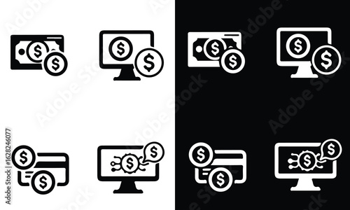 Icon Of Wallet, Computer, And Dollar Symbol Suitable For Ecommerce, Digital Transactions, And Online Finance
