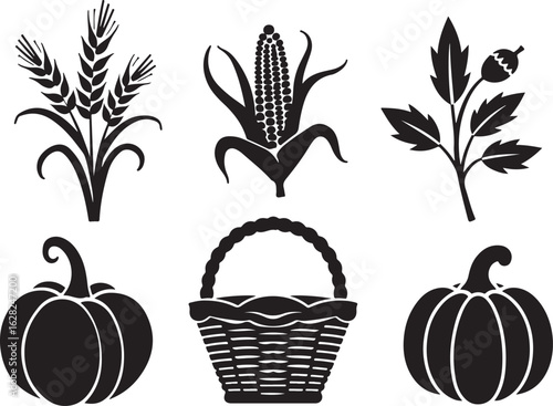 Harvest bounty of pumpkins, corn, and wheat for autumn celebrations