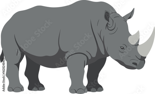 Wild Animal Rhino Vector Design, Transparent Silhouette of Black & White Mammal in Nature Environment