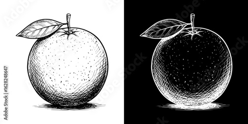 Isolated vector image of orange pencil drawing, two designs on transparent and black background, pencil drawing, chalk drawing

