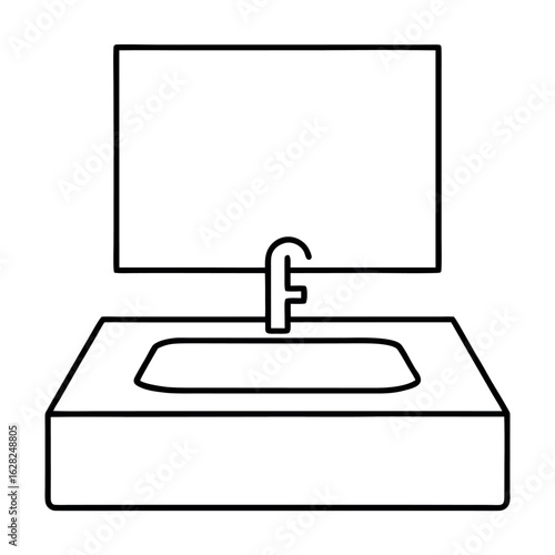 Simple Bathroom Sink Vector Illustration Clean Basin with Small Faucet