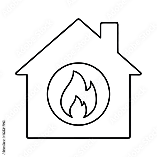 Home with Flame Icon Central Heating System Illustration for Website App or Print Design