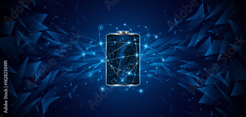 Battery technology concept with power circuit board. The future of fast electric battery charging	