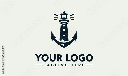 Slika na platnu Nautical logo design featuring a lighthouse nestled within an anchor, symbolizing guidance and safety at sea