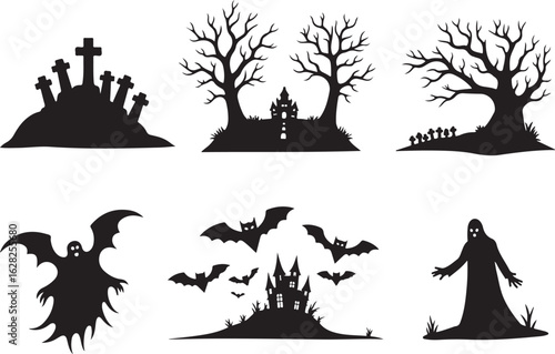 Create spooky Halloween crafts with these silhouetted haunted elements