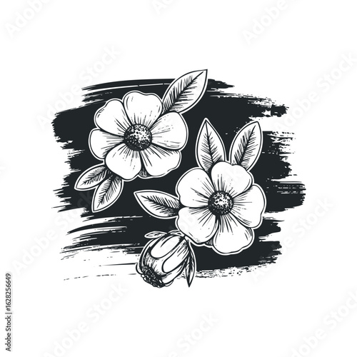 Floral Design with Blossoms and Leaves on a Textured Background