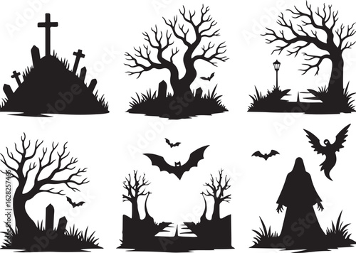 Eerie Halloween silhouettes for spooky designs and haunting backgrounds