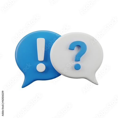 Question and Answer Speech Bubbles Question Exclamation Points FAQ Support Communication Icons 3D Render