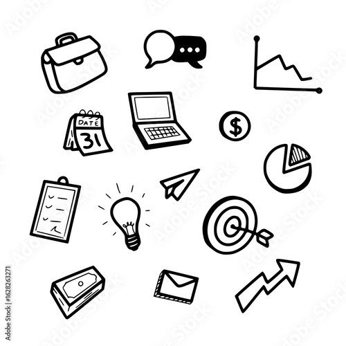 Business and Finance Sketch Icons Set on Doodle Style