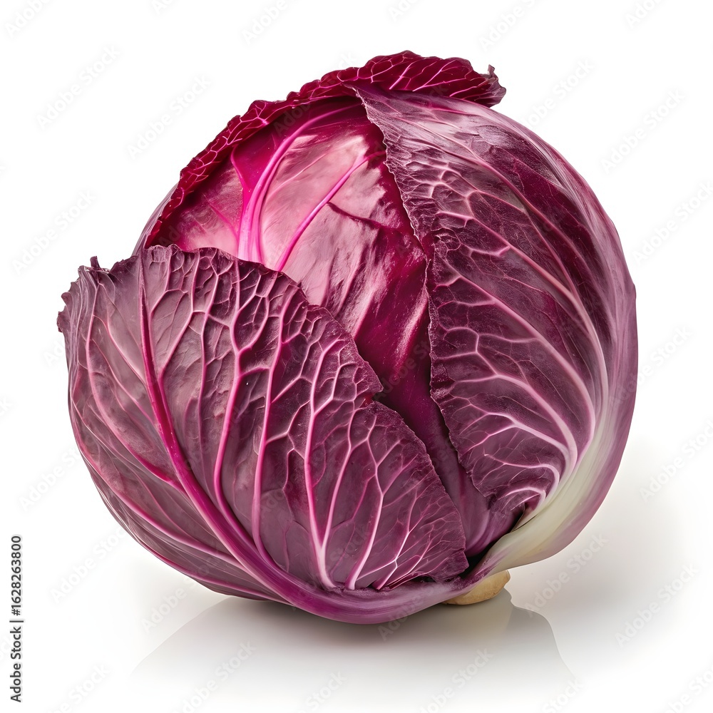 Obraz premium Red Express Cabbage Compact Deep Purple Heirloom with Smooth Rounded Leaves and Crisp Texture on Clean White Background, Highlighting Vibrant Color and Fresh Garden Appeal