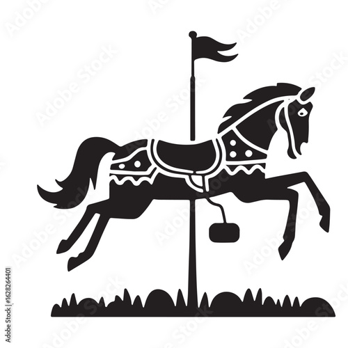 Whimsical Carousel Horse Silhouette Icon A Nostalgic Fairground Ride Symbol of Joyful Childhood Memories