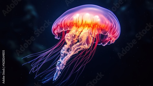 Bioluminescent jellyfish, glowing in dark depths