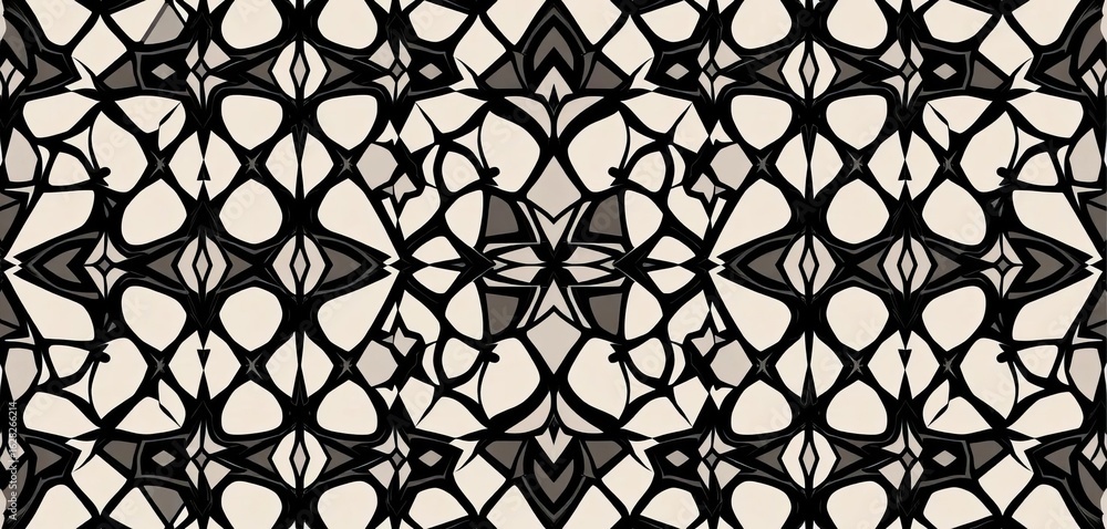 Naklejka premium Abstract monochrome geometric seamless pattern with intricate tessellation of shapes and lines, minimal, fabric