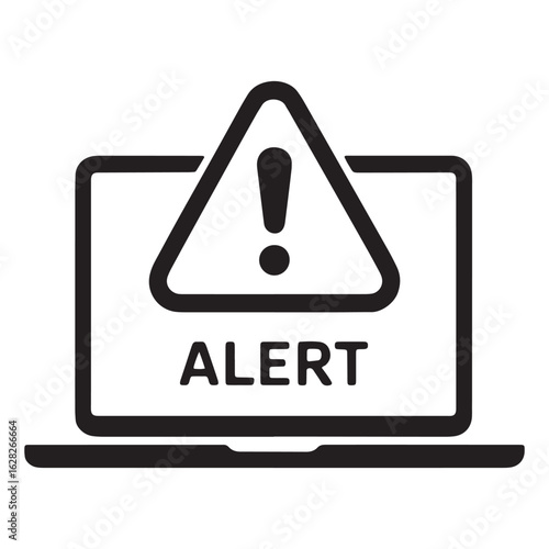 Laptop Displaying Alert Sign with Exclamation Mark and 'ALERT' Text for System Warning Notification