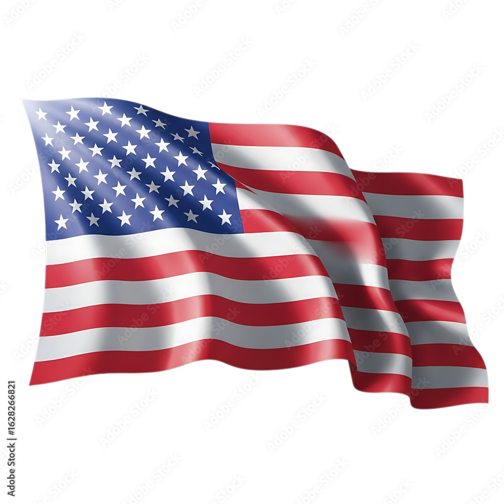 Obraz premium The american flag waving in the wind, isolated on transparent background