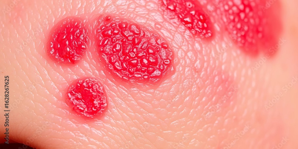 Fototapeta premium Close-up of sunburned skin, redness, peeling, inflammation, sun, inflammation