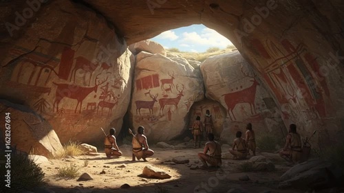 Prehistoric cave with ancient rock art and early humans