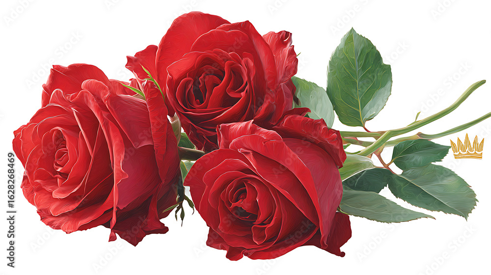 Fototapeta premium Three Red Roses with Crown