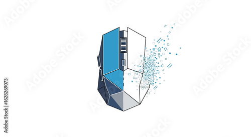 Polygonal computer mouse with disintegration effect digital art illustration concept