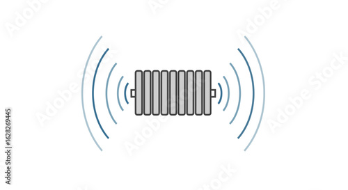 Central heating radiator emitting heat waves with a minimalist design illustration