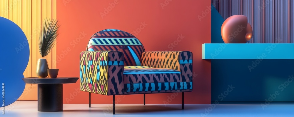 Fototapeta premium An artistic abstract composition featuring a patterned armchair and decor