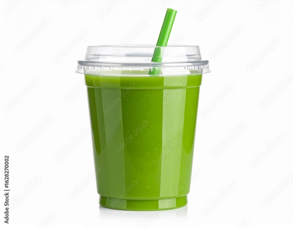 custom made wallpaper toronto digitalA green smoothie in a clear plastic cup with a lid and a green straw, isolated on white.