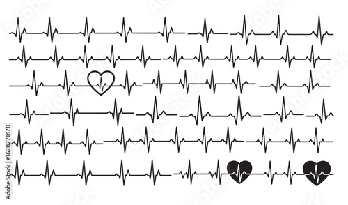 Isolated heartbeat ekg pattern repeating on a white background medical healthcare concept