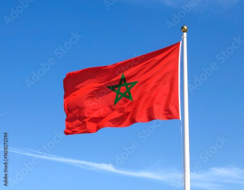 Wallpaper Mural Moroccan flag waving proudly in a clear blue sky. Torontodigital.ca