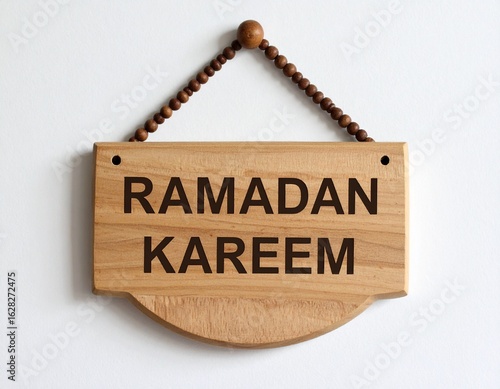 Wallpaper Mural Wooden sign with "Ramadan Kareem" inscription, hanging on a white wall. Torontodigital.ca