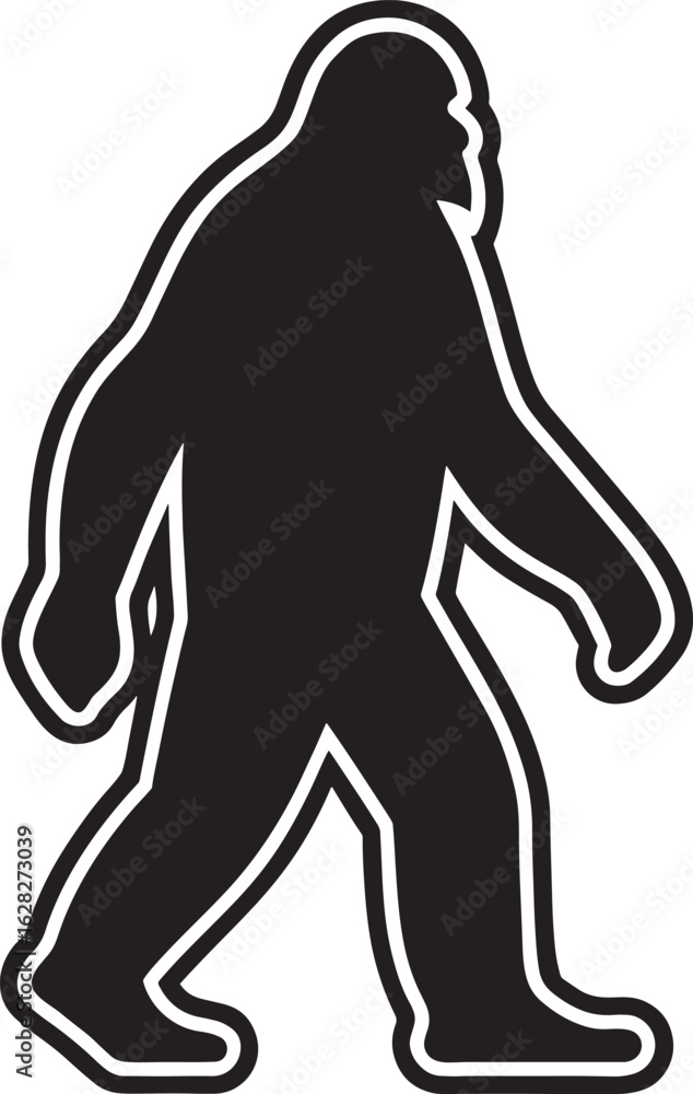 Fototapeta premium Bigfoot Silhouette with White Outline sasquatch yeti