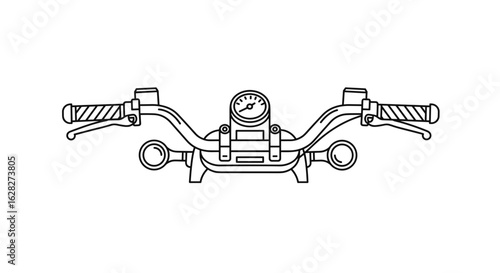  Motorcycle handlebar with grips and gauge in line art style