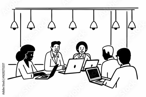 Laptops, business leaders, and team planning in the office for insurance, meetings, or ideas at night. Computers, collaboration, and happy African workers with feedback, solutions, and help on overtim