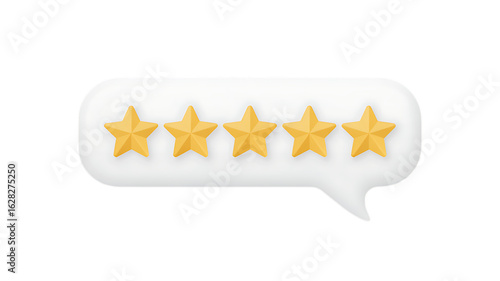 Five golden stars in a white speech bubble on a transparent background rating review isolated on a transparent background