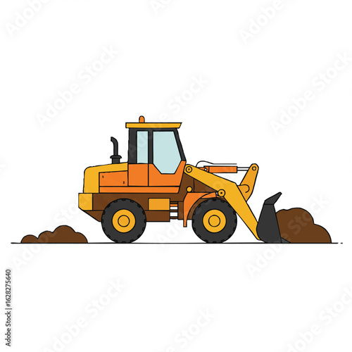 A cartoon illustration of a front-end loader moving dirt.