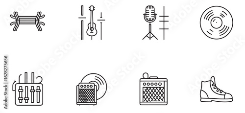 Linear illustrations of music and leisure elements for creative design projects
