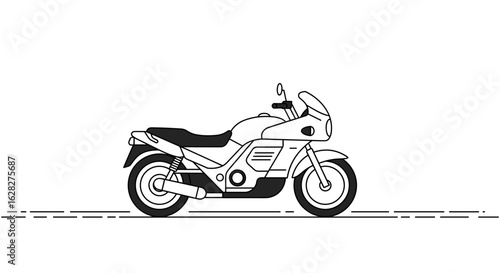 Sport touring motorcycle illustration in black and white on road