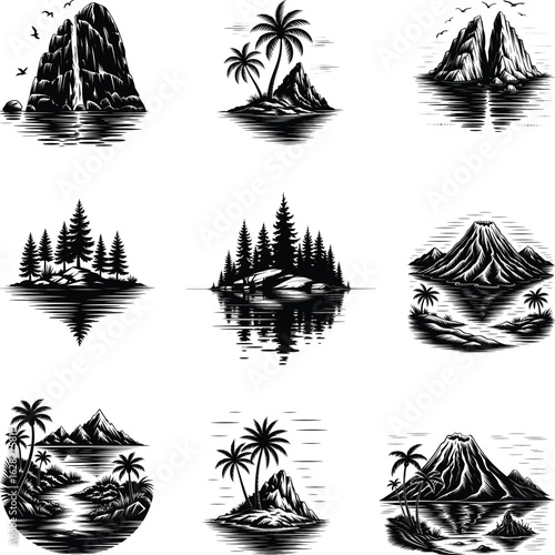 Island SVG, Beach Scenary Svg, Vacation Island Clipart Decal Set
