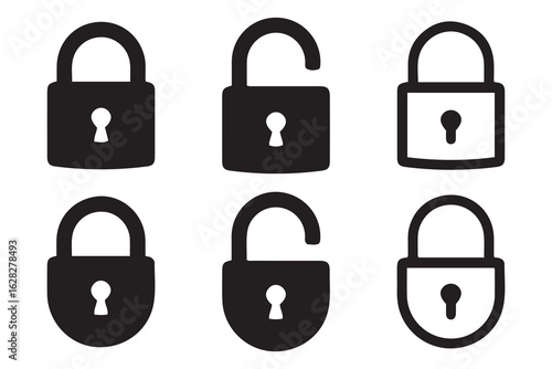 Set of Padlock Icons. Locked and Unlocked Variations for Security, Privacy & Access Control.