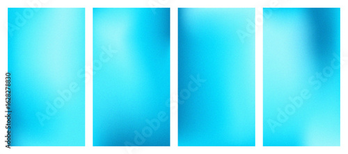 Set of winter wallpapers with soft gradient mesh and grainy texture. Cool aesthetic blue, white tones modern frosty backgrounds.