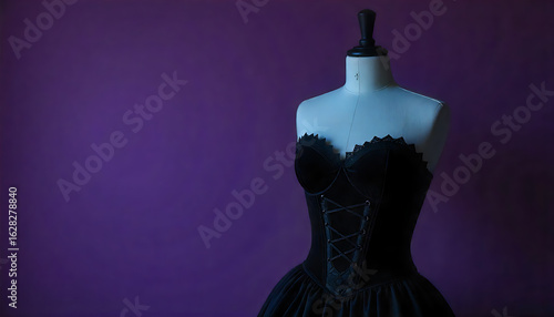 A dramatic black strapless dress with a fitted bodice and a velvet texture, with a high slit, embodying elegance and allure for formal events. 4K HD image.