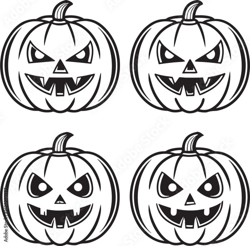 Four cartoon jack-o'-lanterns with scary faces jackolantern