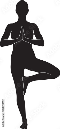 Female silhouette in the Tree Pose a yoga asana for balance and mindfulness practice.