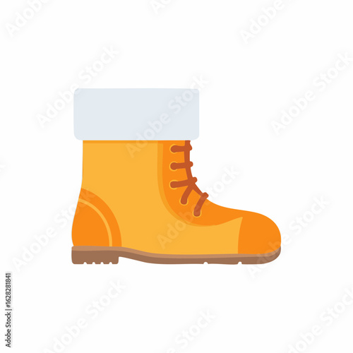 Isolated Illustration of a Single Orange Lace Up Boot with White Collar for winter activities