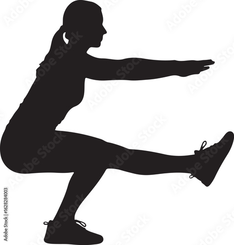  Woman performs a single leg squat pistol squat bodyweight fitness exercise silhouette
