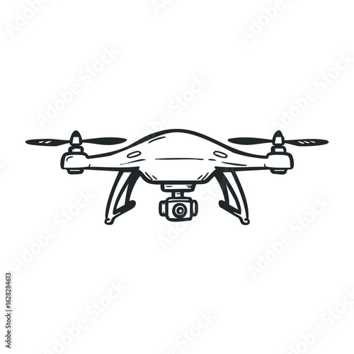 Drone flight demonstration outdoor location digital content aerial environment upward view technology exploration. Vector illustration